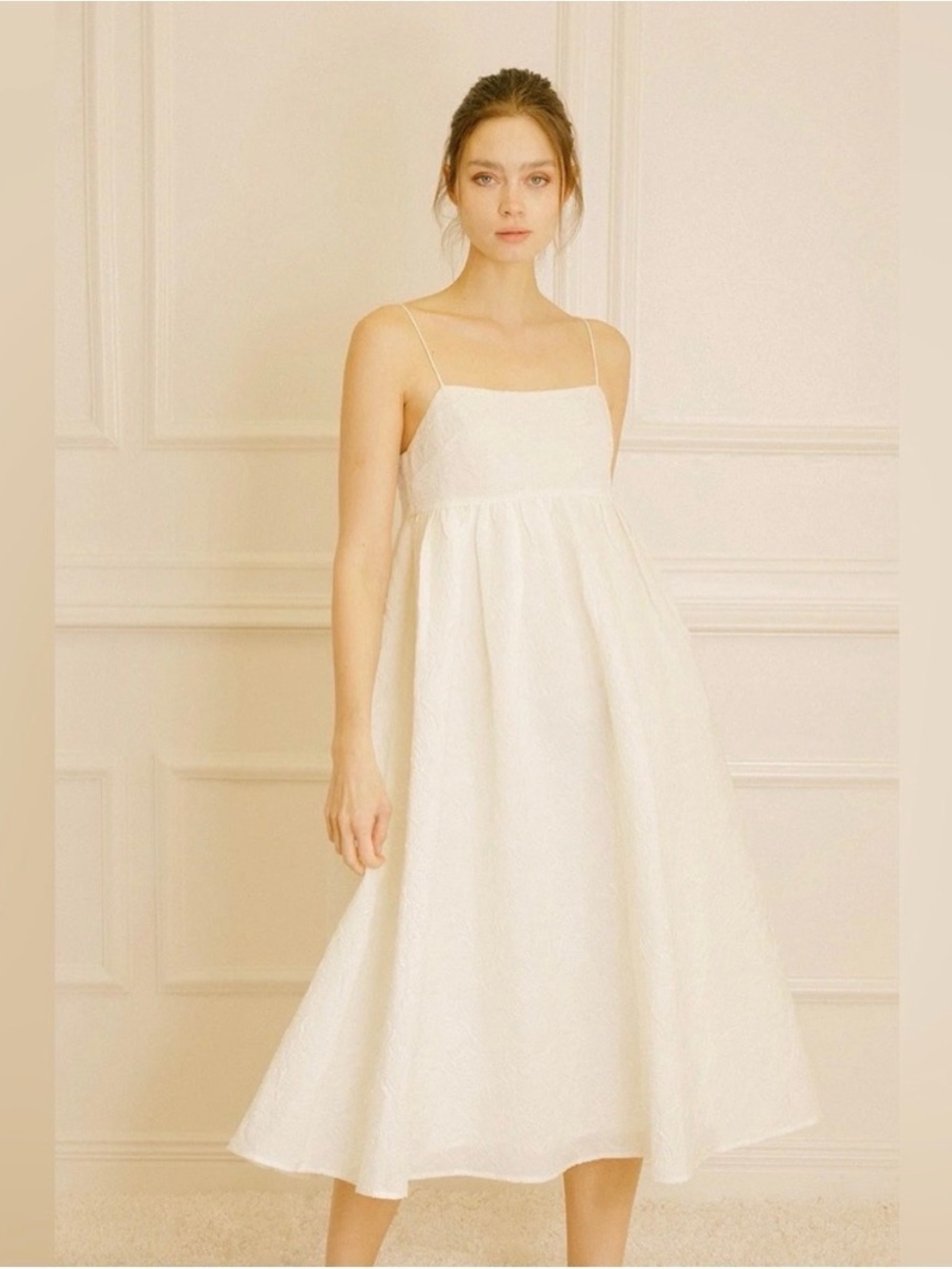 NWT Storia White Floral Textured Midi Dress Small cream bridal spaghetti strap